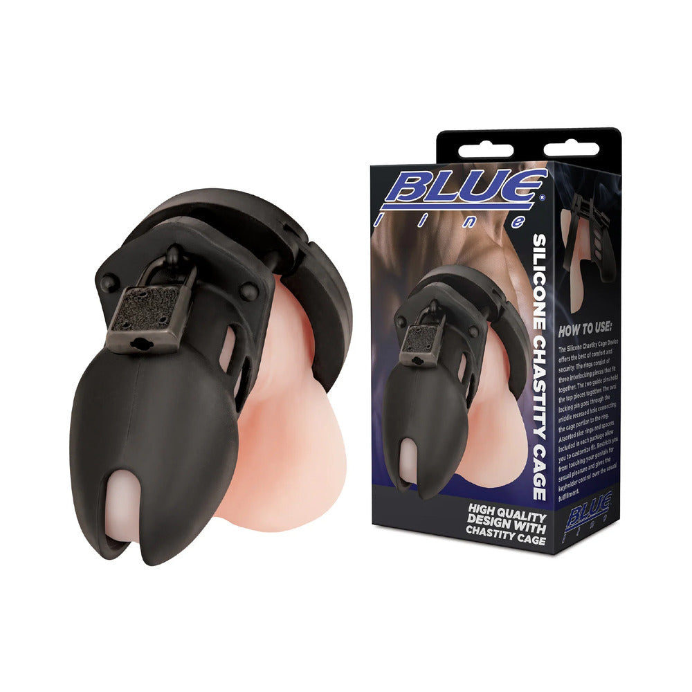 Blue Line Silicone Chastity Cage